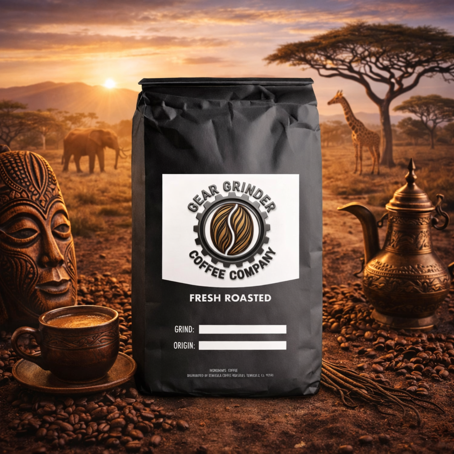 African Espresso - African coffee blend from Kenya Tanzania Ethiopia vibrant balanced flavor.