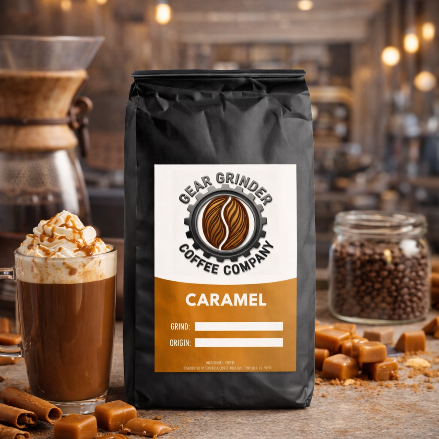 Caramel - Medium roast caramel coffee with smooth, buttery sweetness.