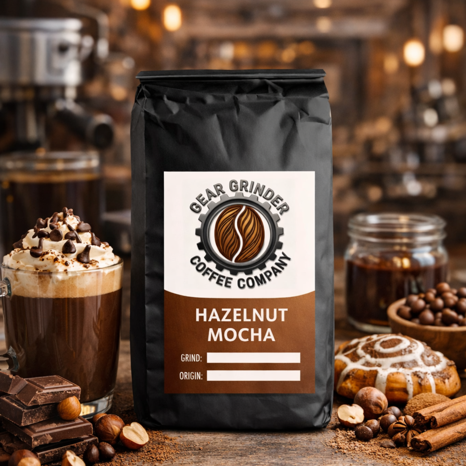 Chocolate Hazelnut - Medium roast hazelnut mocha coffee with rich chocolate.