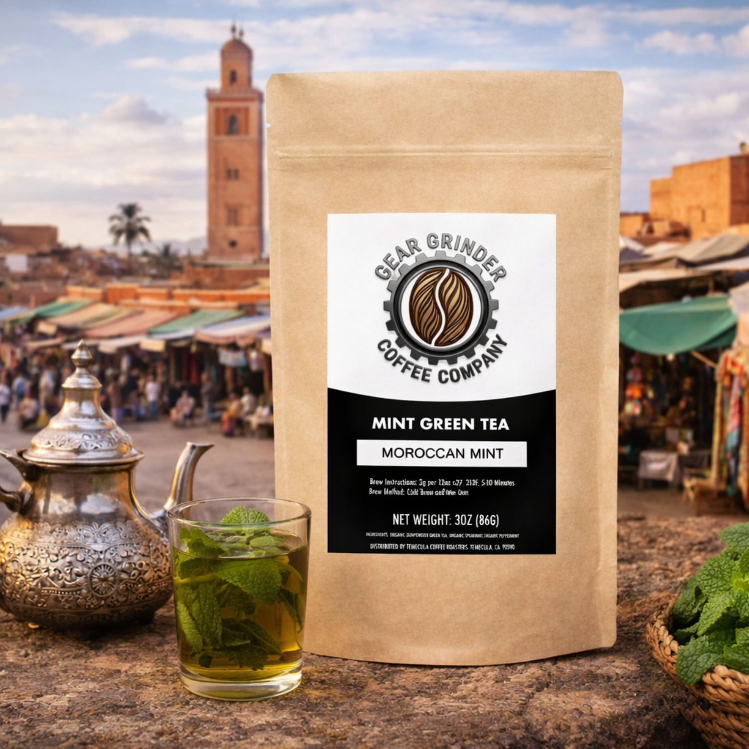 Moroccan Mint - Traditional Moroccan mint tea blends green tea sweetness, spearmint refreshment.