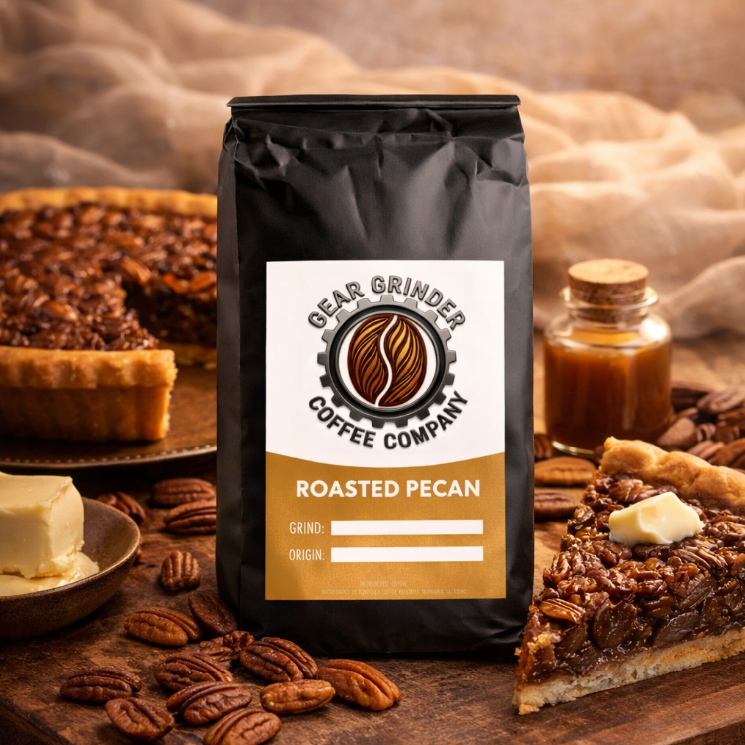 Pecan Pie - Roasted pecan caramel butter specialty coffee blend.
